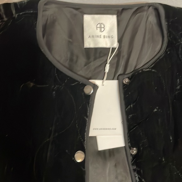 Anine Bing Long Quilted Black Crushed Velvet Coat with Snap Buttons & Padding - Picture 10 of 16